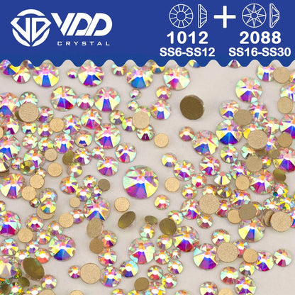 VDD Piedras Preciosas de Cristal Doradas de Fondo Plano – 2088 Cristales de Strass para Arte de Uñas, Manualidades y Decoraciones DIY