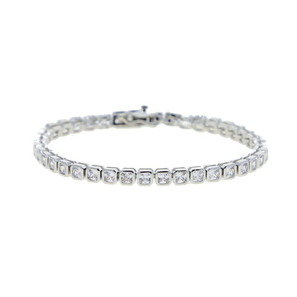 Pulsera de tenis 5A CZ – Pulsera geométrica de cristal de circonita cúbica con bisel para mujer | Joyería de moda clásica de lujo