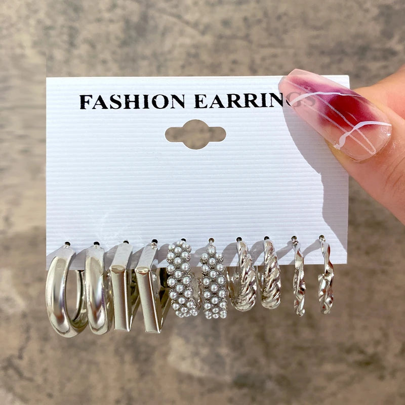 Boucles d'oreilles créoles dorées grand cercle pour femmes, ensemble bohème vintage, perle, cœur, zircon, clous, bijoux cadeau