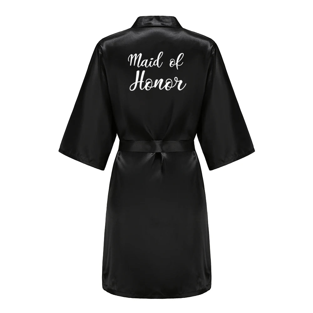Women’s Black Satin Robe – Silky Kimono Bridal Wedding Bridesmaid Loungewear Dressing Gown