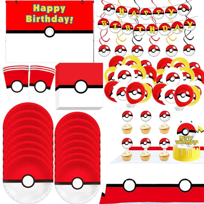 Pokémon Pokéball Birthday Decorations Tableware Set – Paper Plates, Cups & Napkins Party Supplies for Kids, Girls & Boys Birthday Celebration