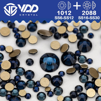 VDD Piedras Preciosas de Cristal Doradas de Fondo Plano – 2088 Cristales de Strass para Arte de Uñas, Manualidades y Decoraciones DIY