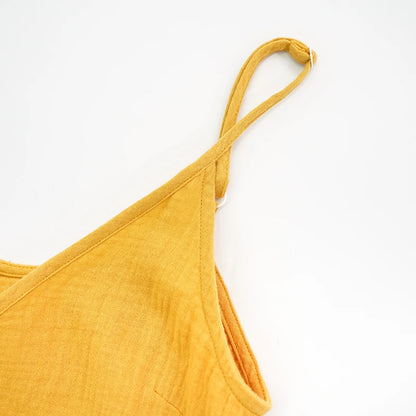 Vintage Women's Maxi Dress 100% Cotton Crepe Gauze V-Neck Sleeveless Bandage Long Elegant Summer Dress