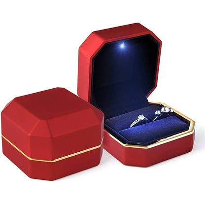 LED Velvet Jewelry Gift Box for Rings, Necklaces & Pendants – Luxury Lighted Proposal, Engagement & Wedding Display Case