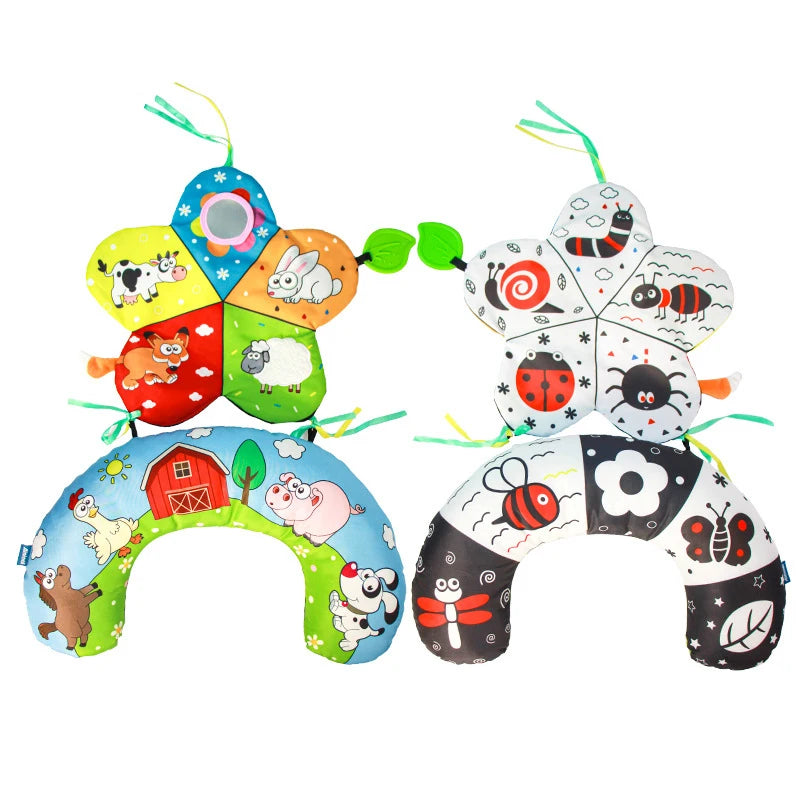 Coussin de Temps sur le Ventre pour Bébé et Jouet Sensoriel à Contraste Élevé – Coussin de Soutien Réversible Noir et Blanc pour Nouveau-né pour le Redressement de la Tête et le Développement Précoce