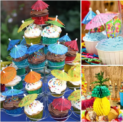 Hawaiian Luau Party Decorations Set – Tropical Beach-Themed Party Supplies with Grass Table Skirt & Hibiscus Flowers for Celebrations