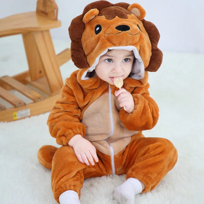 Halloween Dinosaur Baby Romper – Warm Fleece Hooded Kigurumi Pajamas & Animal Jumpsuit for Baby Boys & Girls, Cozy Winter Costume 0-4T
