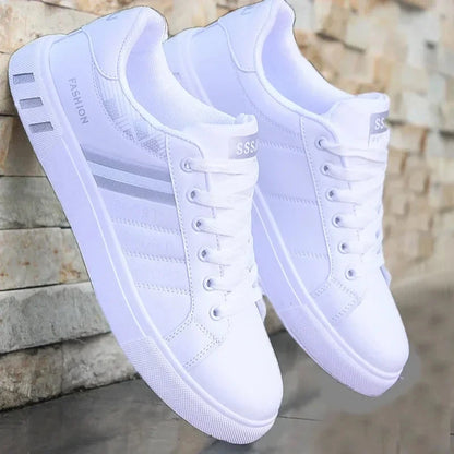 Baskets blanches d'été pour hommes – Chaussures décontractées vulcanisées, légères et respirantes, chaussures de marche plates et chaussures de tennis tendance