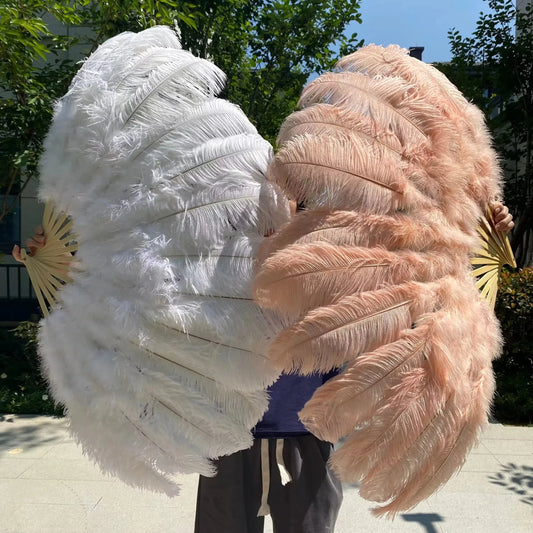 Abanico Grande de Plumas de Avestruz Blancas – Elegante Abanico para Baile y Actuaciones Escénicas (100 cm / 130 cm)