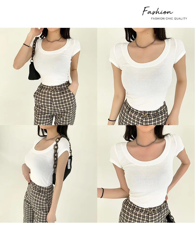 2026 Summer Women’s 100% Cotton Slim T-Shirt Casual Basic O-Neck Solid Korean Style Tee 16 Colors