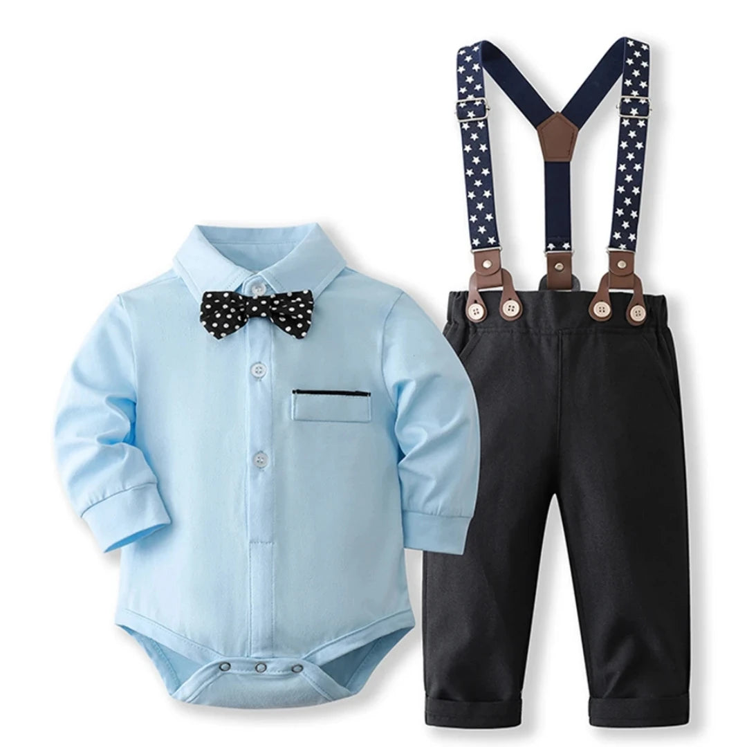 Baby Boy Gentleman Formal Outfit Set – Solid Romper with Matching Hat, Cotton First Birthday Costume for Infants & Toddlers 0-24 Months
