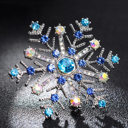 Christmas Snowflake Brooch – Blue Rhinestone Crystal Lapel Pin for Women, Festive Holiday Party Jewelry & Christmas Gift Accessory
