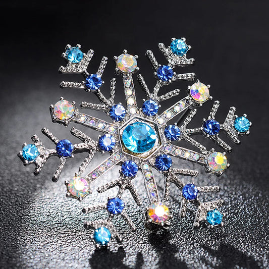 Christmas Snowflake Brooch – Blue Rhinestone Crystal Lapel Pin for Women, Festive Holiday Party Jewelry & Christmas Gift Accessory