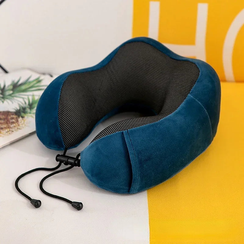 Almohada de cuello de espuma viscoelástica en forma de U – Almohada de viaje suave para dormir en avión, cojín de soporte cervical, almohada ergonómica para el cuello para viajes, oficina y relajación en el hogar
