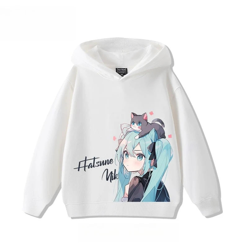 Hatsune Miku 2025 Cartoon Print Hooded Sweatshirt – Boys & Girls All-Match Autumn/Winter Top