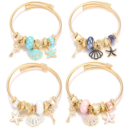 Pulsera con colgante de corazón y cuentas – Pulsera de abalorios de acero inoxidable de 4 colores para mujer | Regalo de joyería de moda dorada de tendencia