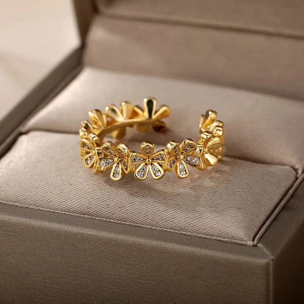 Anillo de circonita de acero inoxidable ajustable con diseño de ojo turco – Anillo de boda geométrico de color dorado para mujer | Regalo de joyería de lujo de moda