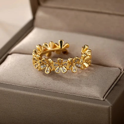 Anillo de circonita de acero inoxidable ajustable con diseño de ojo turco – Anillo de boda geométrico de color dorado para mujer | Regalo de joyería de lujo de moda