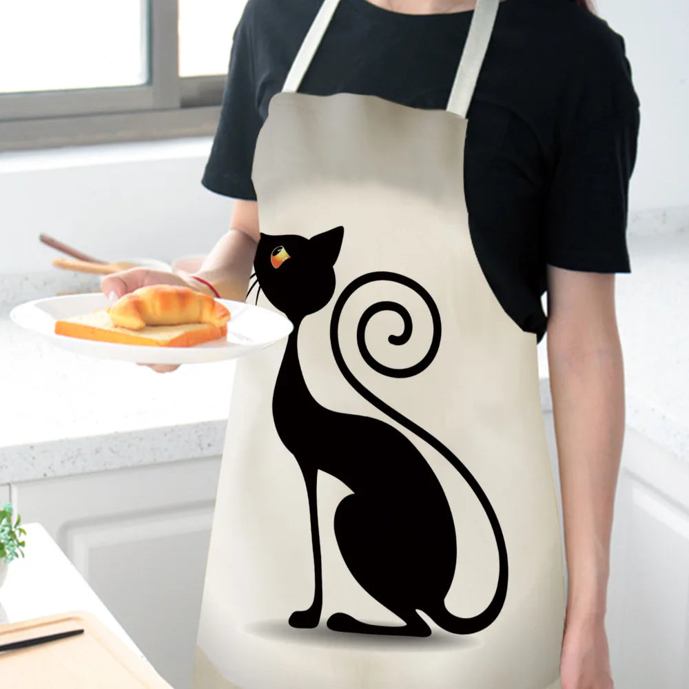 Cute Cartoon Cat Kitchen Apron – Linen Baking & Cooking Apron for Women, Men & Kids, Kitchen Accessories
