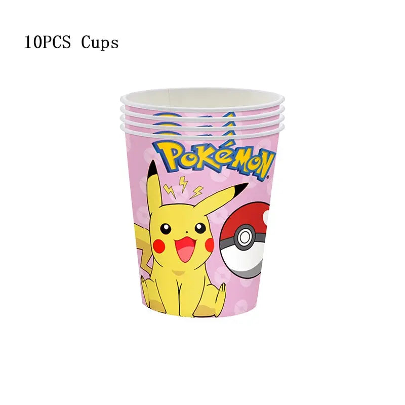 Pokémon Theme Birthday Party Decorations – Cartoon Pokémon Go Tableware Set (Cups, Plates & Pikachu Balloons) for Baby Shower & Party Favors