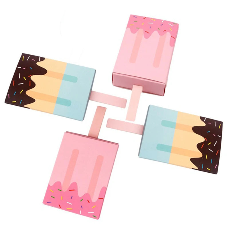 Boîtes à bonbons en papier kraft en forme de crème glacée 5/10 PCS avec plateau coulissant pour pop-corn, cadeaux de fête et emballages cadeaux d'anniversaire