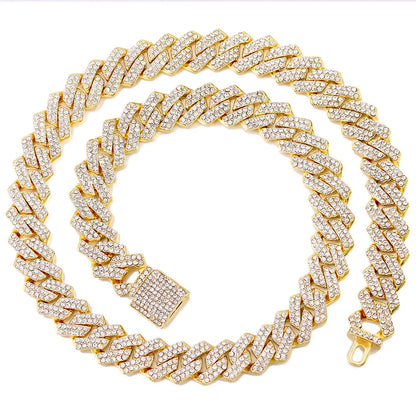Cadena Cubana de Eslabones Iced Out de 14mm – Gargantilla Hip Hop con Diamantes Engastados para Hombres y Mujeres | Joyería de Lujo de Moda Urbana