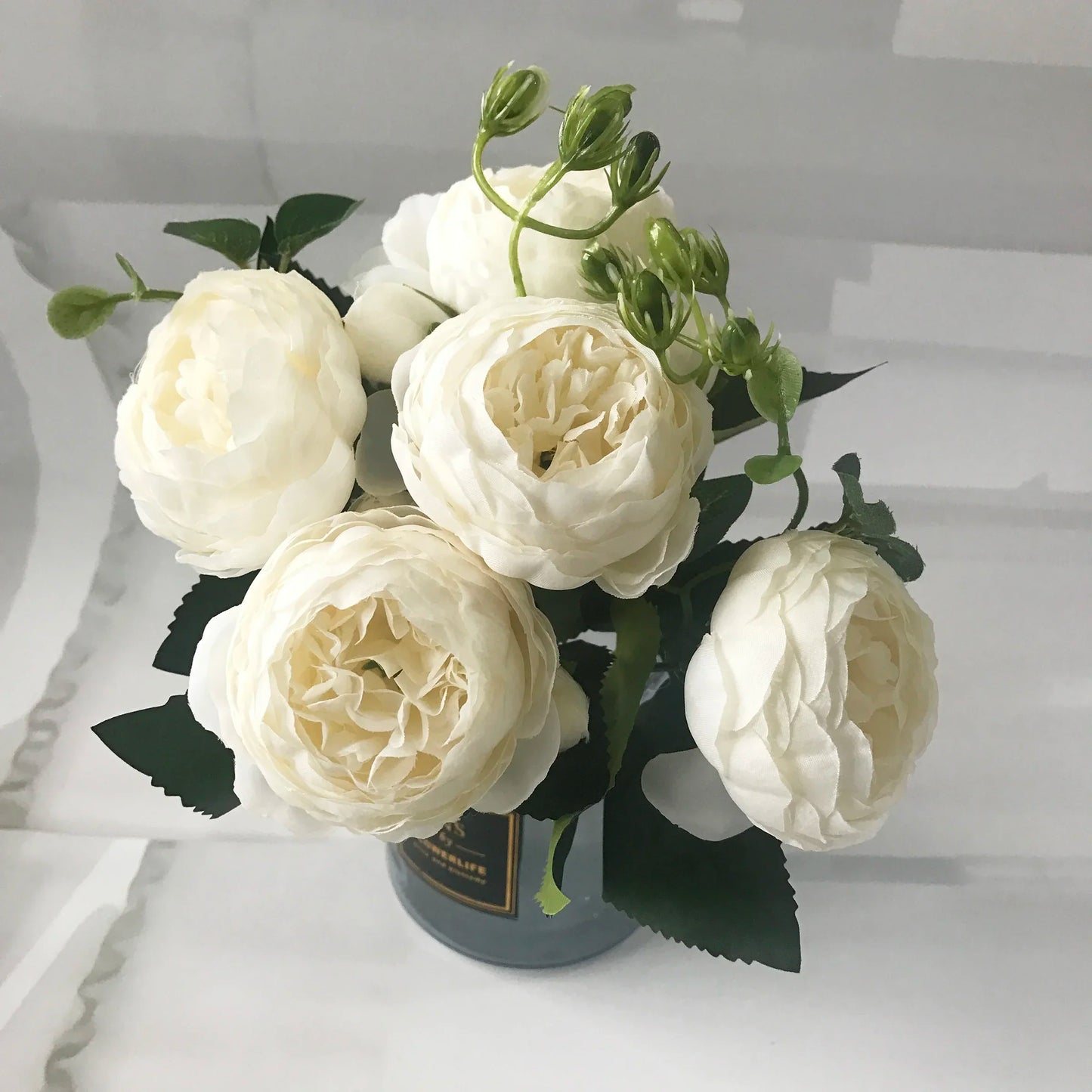 Bouquet de pivoines artificielles roses 30 cm – Fleurs en soie synthétiques avec 5 grandes fleurs et 4 bourgeons pour décoration de mariage, décoration intérieure, arrangements floraux et projets DIY