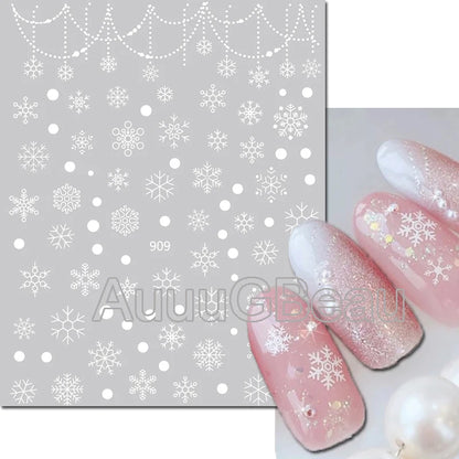 3D Christmas Nail Art Stickers – Snowflake & Winter Tree Nail Decals for Nail Tips Decoration