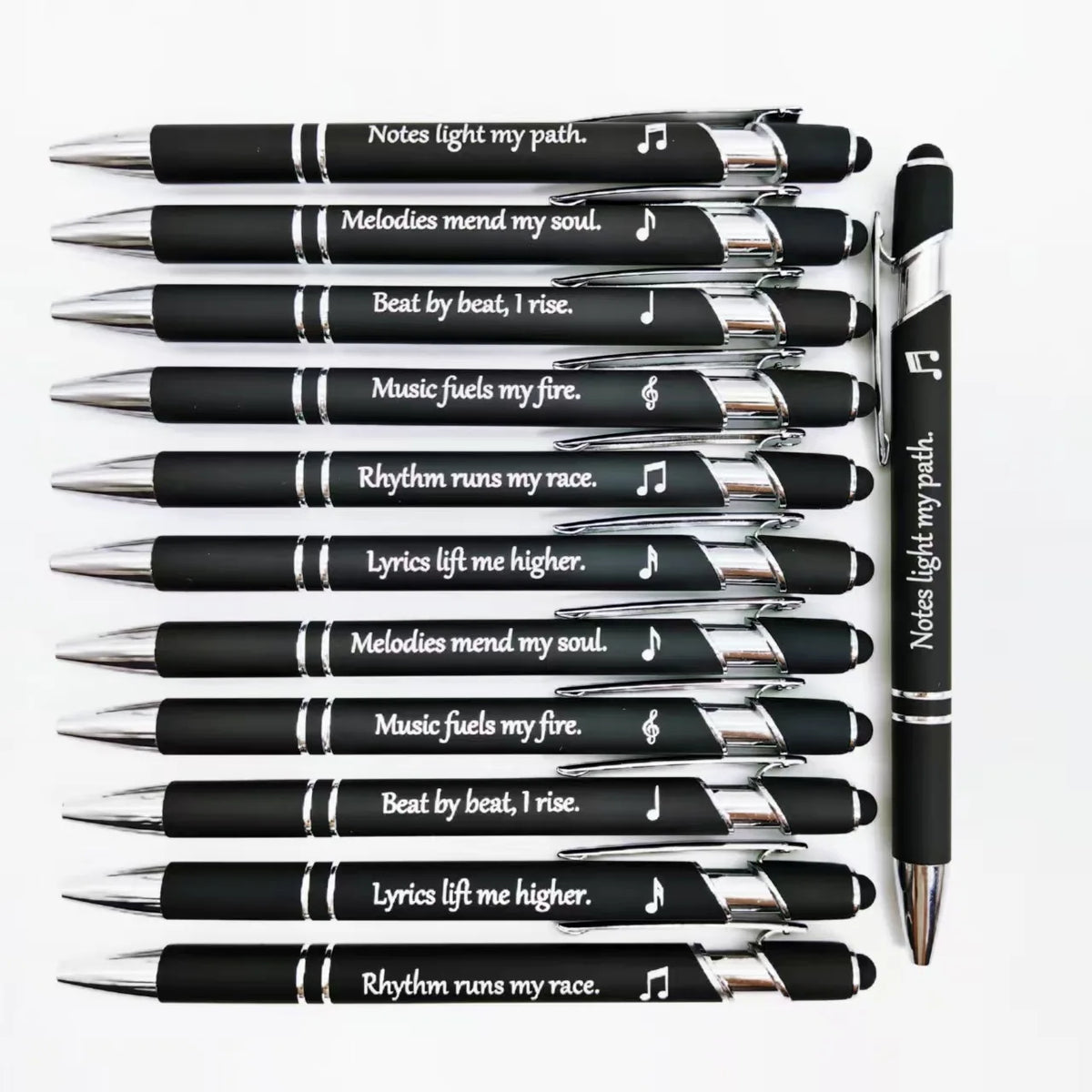 5/10PCS Love Music Engraved Metal Pens – Music Phrase Ballpoint Writing Pens with Touch Screen Stylus for Gifts