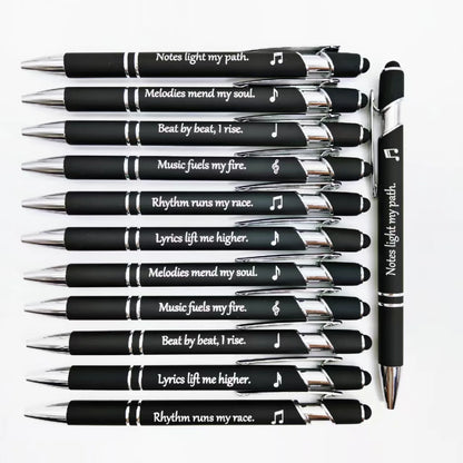 5/10PCS Love Music Engraved Metal Pens – Music Phrase Ballpoint Writing Pens with Touch Screen Stylus for Gifts
