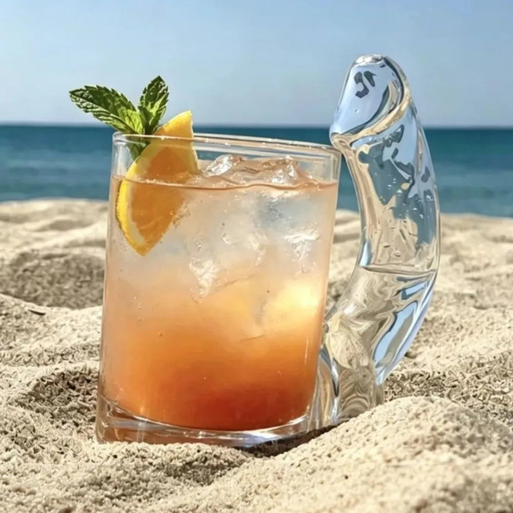 Creative D-Cup Shaped Glass Mug with Handle, Transparent Large-Capacity Cocktail Glass, Thickened Beverage Drinking Cup, Funny Novelty Drinkware Gift