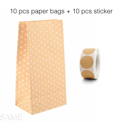 10PCS Stand-Up Colorful Gift Bags with Stickers – Solid, Striped & Polka Dot Treat Bags for Wedding, Birthday & Party Favors (18×9×6cm)