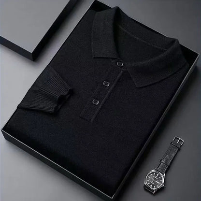 Men’s Luxury Merino Wool Cashmere Sweater – Buttoned Polo Collar Pullover, Warm Knitwear for Autumn & Winter Casual Wear