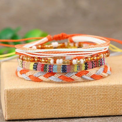 4/24 Piece Boho Surfer Bracelets & Anklets Set – Colorful Braided Rope String Jewelry for Summer Beach Fashion