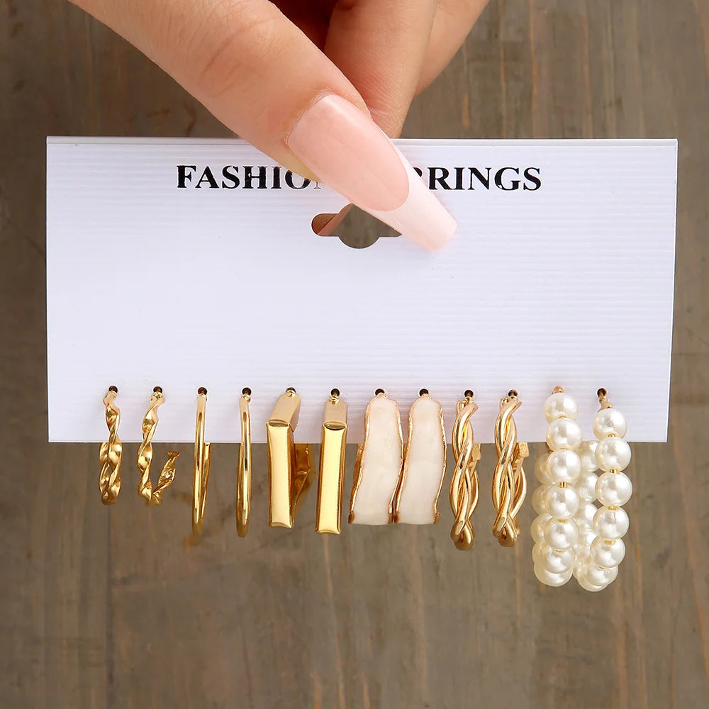 Boucles d'oreilles créoles dorées grand cercle pour femmes, ensemble bohème vintage, perle, cœur, zircon, clous, bijoux cadeau