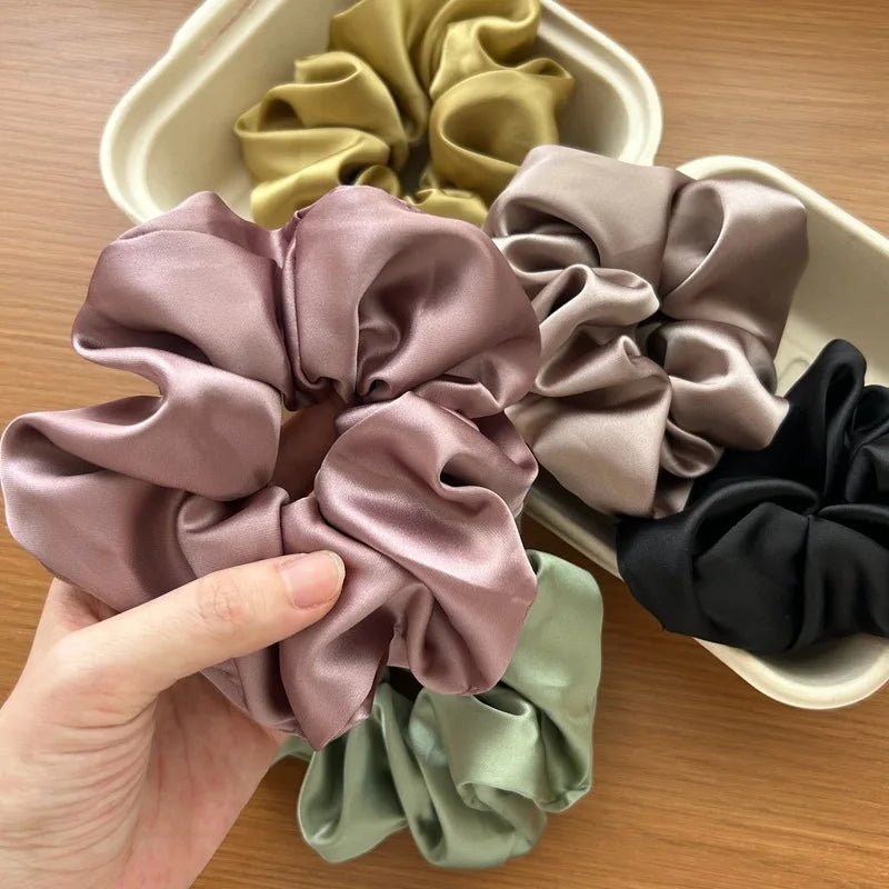 Korean Dot Satin Scrunchies – White & Black Silk Elastic Hair Ties for Women & Girls | Fashion Ponytail Hair Accessories