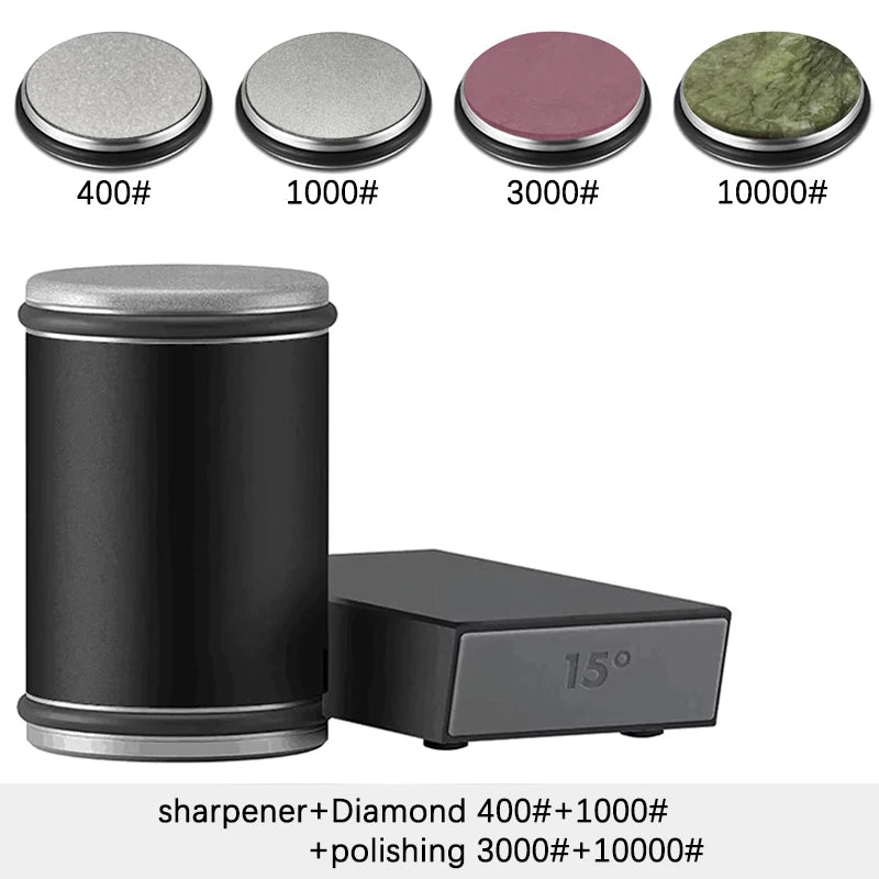 Juego de afilador de cuchillos rodante – Piedra de afilar de diamante con guía angular de 15° y 20° para cuchillos de cocina