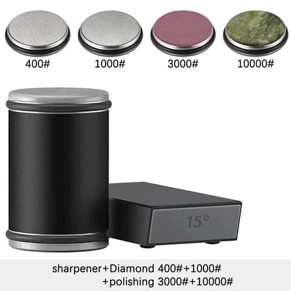 Juego de afilador de cuchillos rodante – Piedra de afilar de diamante con guía angular de 15° y 20° para cuchillos de cocina