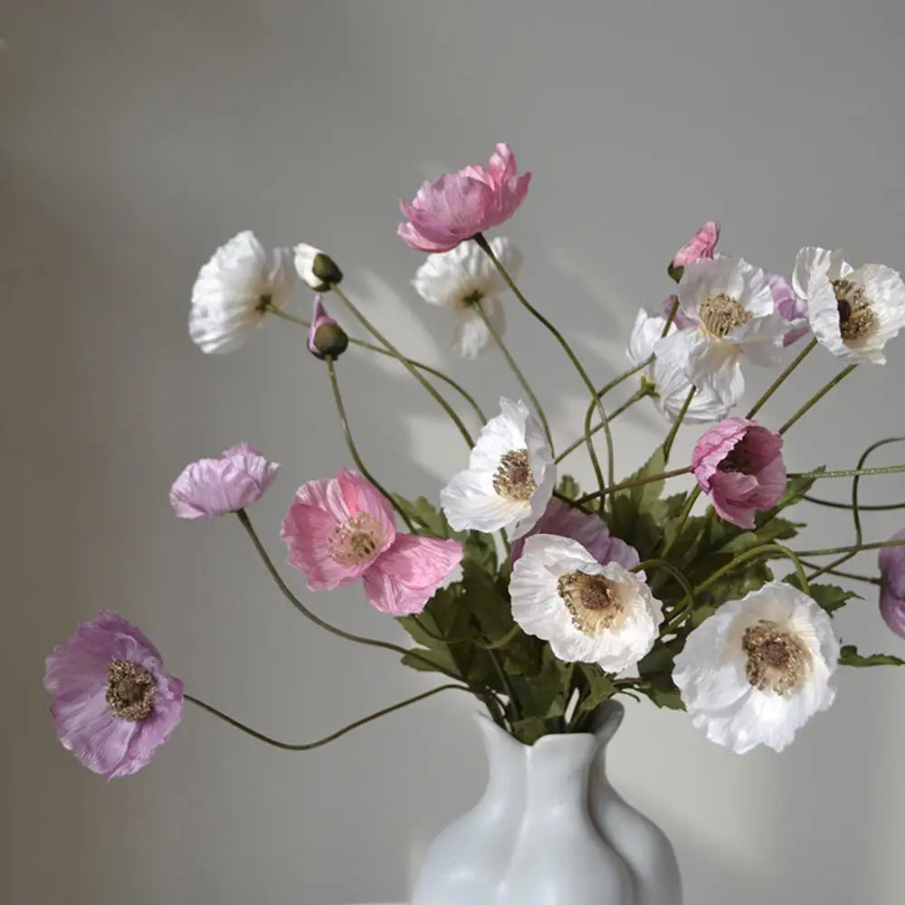 Artificial Poppy Flowers – Realistic Silk Faux Long Stem Flowers for Home Décor, Garden, Wedding Bridal Bouquets, Party Decoration & DIY Floral Arrangements