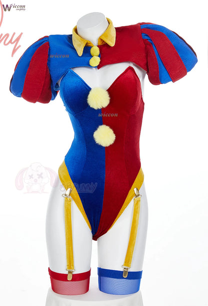 Clown Circus Cosplay Costume – Original Design Adult Set (Pomnii Wig, Hat, Velvet Skirt, Carnival/Christmas Outfit)
