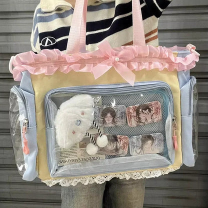 Bolsa Ita Japonesa Y2K para Mujer – Bonito Bolso de Hombro Transparente Lolita, Bolso Cruzado Grande de Exhibición DIY, Cartera de Moda Kawaii para la Escuela, Viajes y Uso Diario