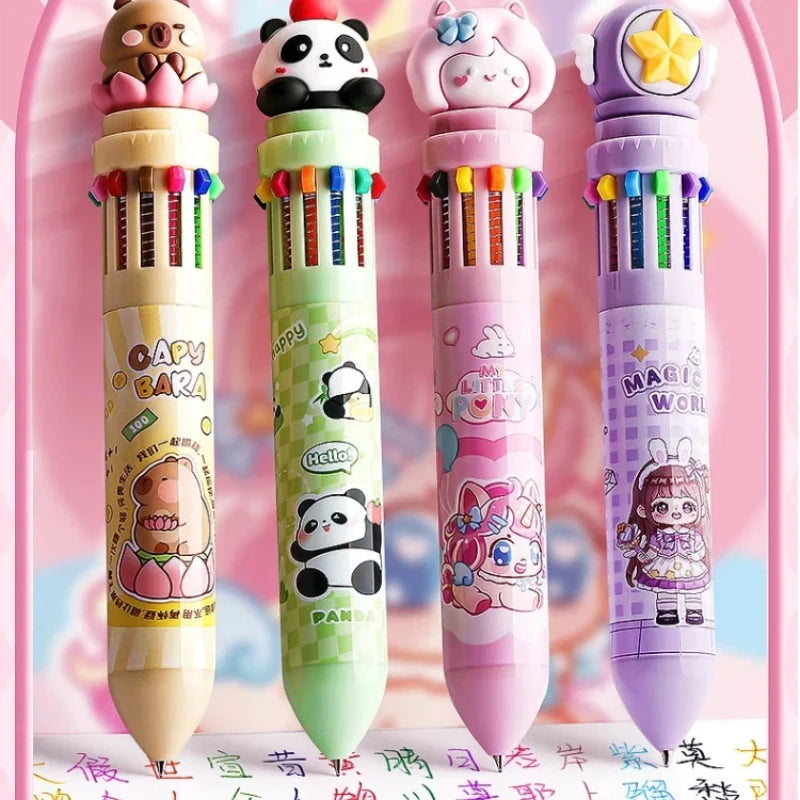 10/12-Color Kawaii Capybara Ballpoint Pen – Cute Cartoon Multicolor Writing Pen for Notes, Drawing, School Supplies & Student Gifts