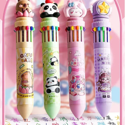 10/12-Color Kawaii Capybara Ballpoint Pen – Cute Cartoon Multicolor Writing Pen for Notes, Drawing, School Supplies & Student Gifts