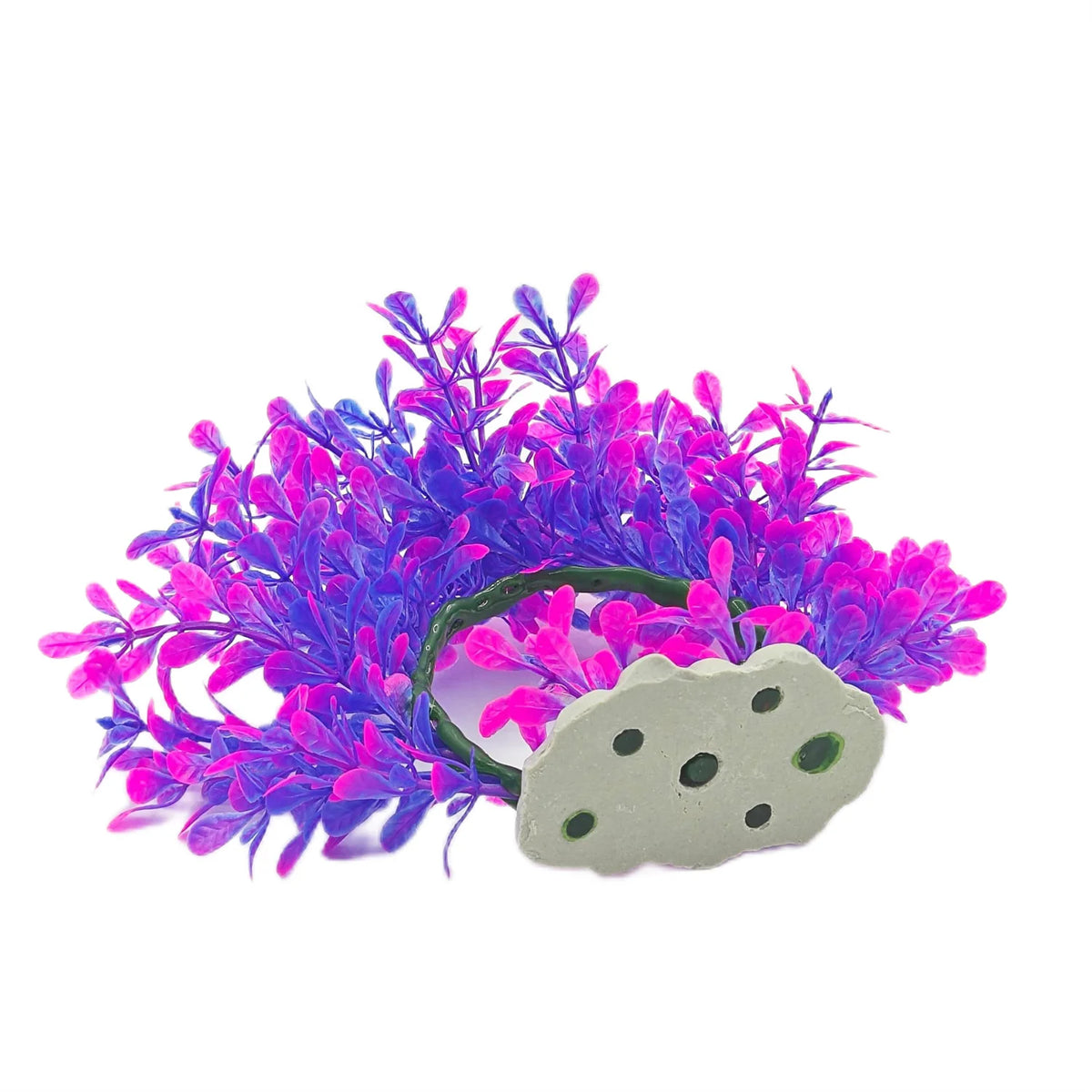 Artificial Underwater Aquarium Plants – Plastic Aquatic Wreath & Fake Shrub Decorations with Green Grass and Pink Accents for Fish Tanks