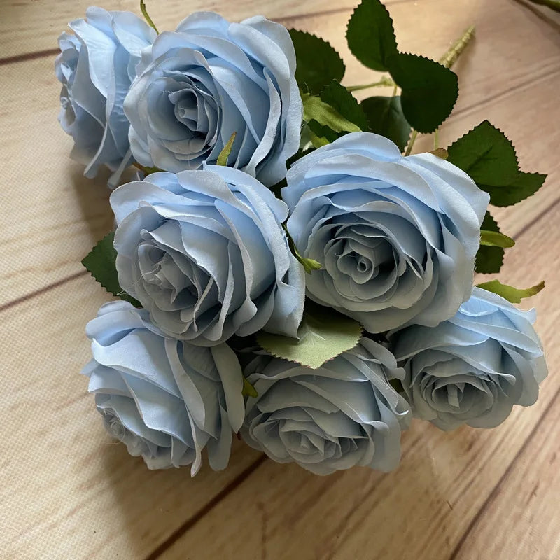 9 Heads Artificial Camellia Rose Bouquet – Realistic Faux Flowers for Wedding Decor, Party Displays, Home Decoration & Floral Gifts