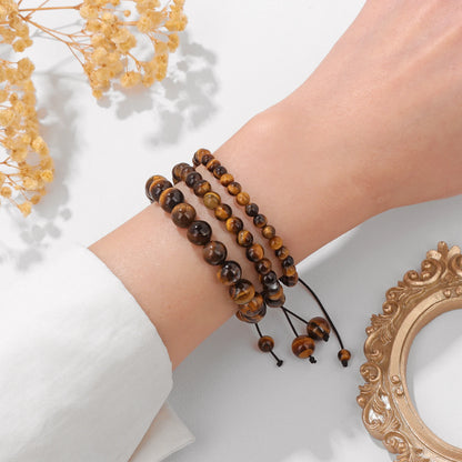 Bracelet perles de tourmaline noire naturelle – Bracelet ajustable tressé en corde avec carte cadeau pour hommes et femmes