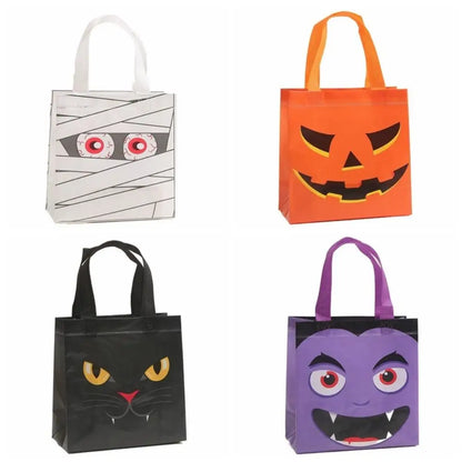 Halloween Pumpkin Candy Bags for Kids, Non-Woven Trick or Treat Loot Bags, Cute Ghost Bat and Cat Treat Bags, Halloween Goodie Bags, Party Favors and Holiday Gift Bags