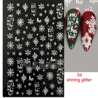 3D Christmas Nail Art Stickers – Snowflake & Winter Tree Nail Decals for Nail Tips Decoration