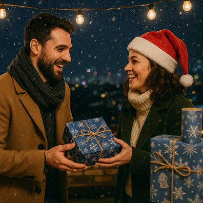 1 Roll Extra Long Navy Blue Snowflake Wrapping Paper – Double-Sided Winter Snowflake Kraft Gift Wrap for Christmas & Holiday Packaging