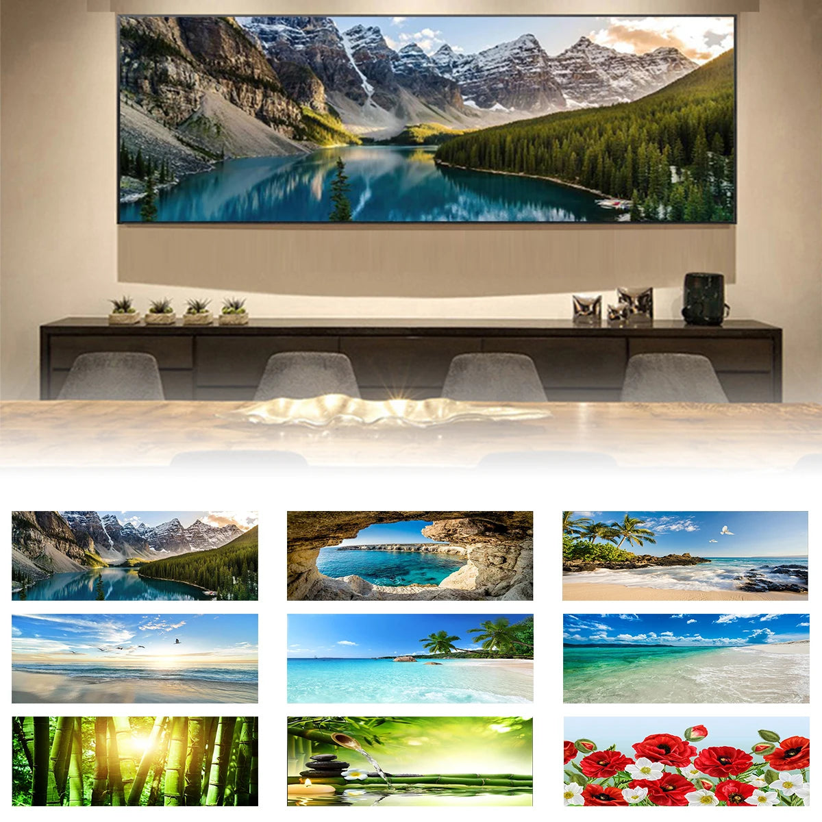3D Landscape Canvas Wall Art – Mountain Lake Forest Scenery Painting Poster for Living Room, Bedroom & Home Decor